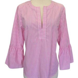 J.Crew Striped Top 2 Cotton Bell Sleeve NWOT Pink and White